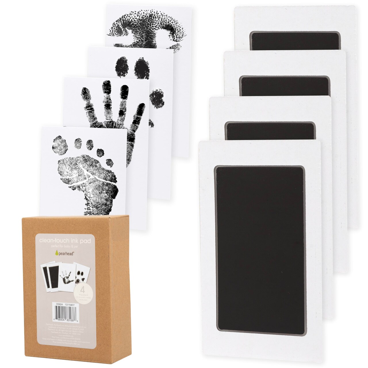 Pearhead 4-Pack Clean-Touch Ink Pad Kit, Mess-Free Inkless Hand and Footprint Kit, Baby Foot Printing Kit, Cat and Dog Paw Print Kit, Suitable for Babies and Pets